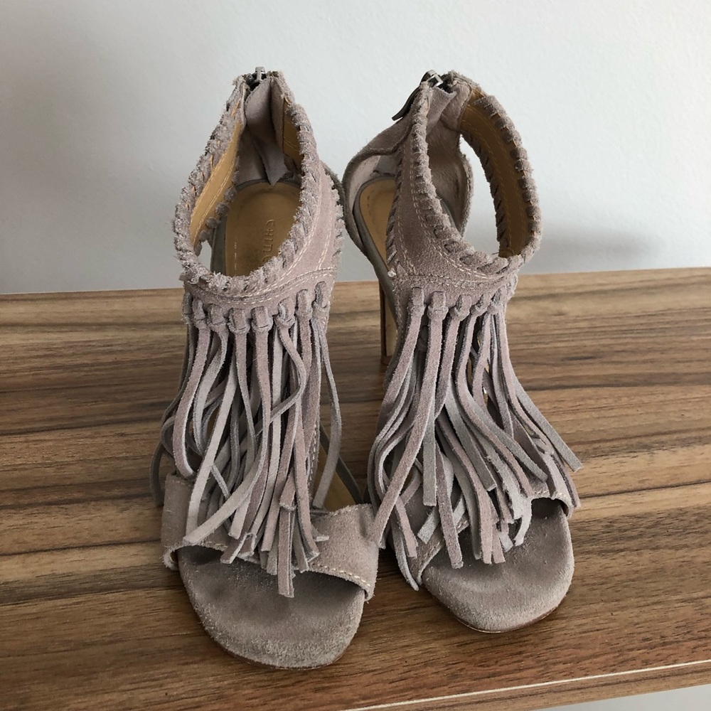 Boho Chic Stiletto Sandals with Fringe